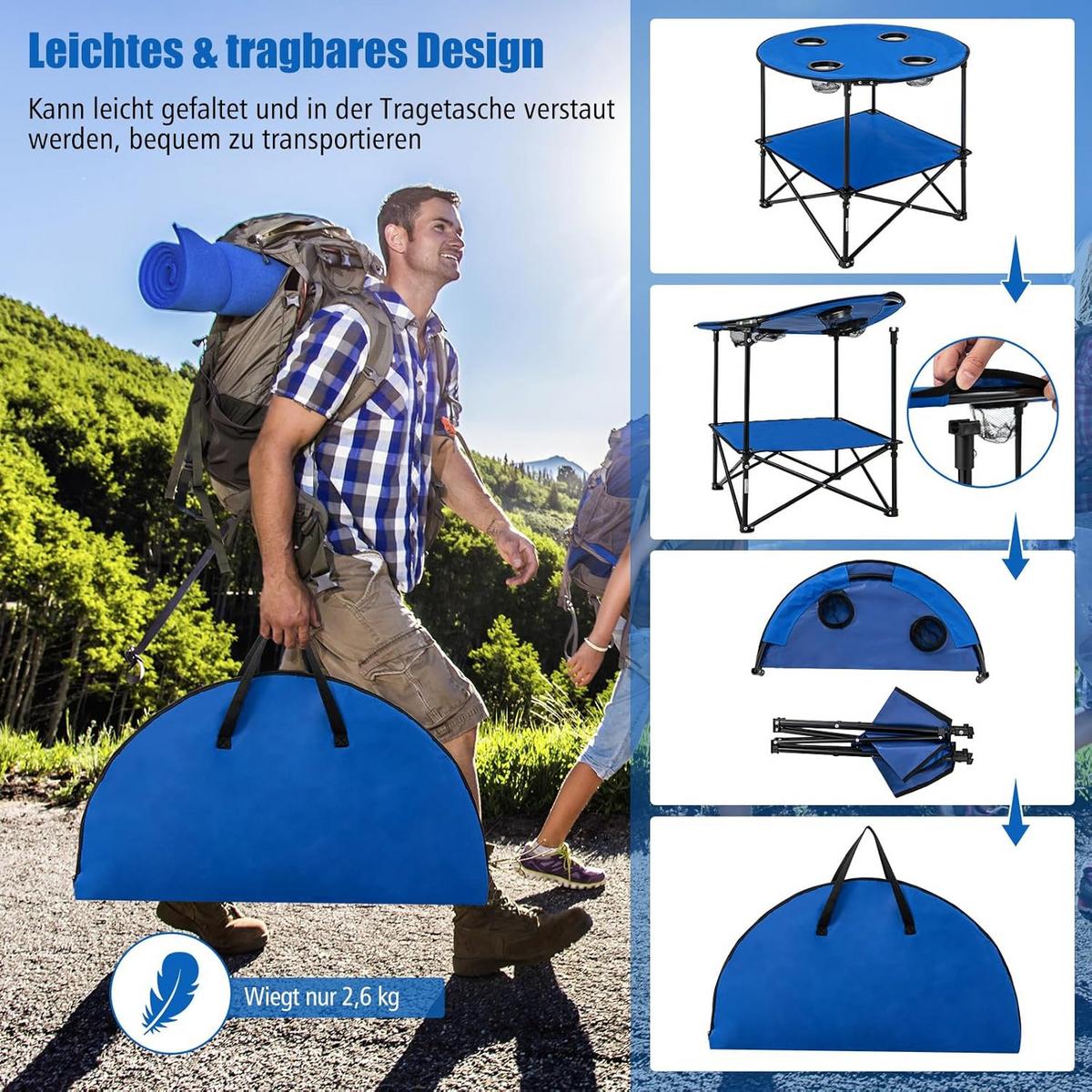 CAMPINGTISCH Blau - Blau, Textil (72/72/59cm) - COSTWAY