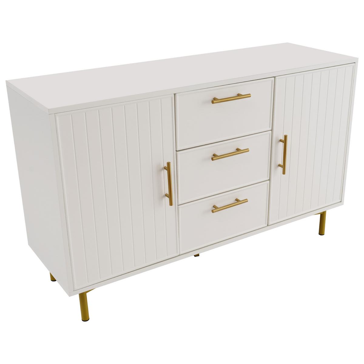 SIDEBOARD holzwerkstoff weiß mit rillenfront, 2 türen & 3 schubladen - Weiß, Holzwerkstoff (120/40/75cm) - Urban Meuble