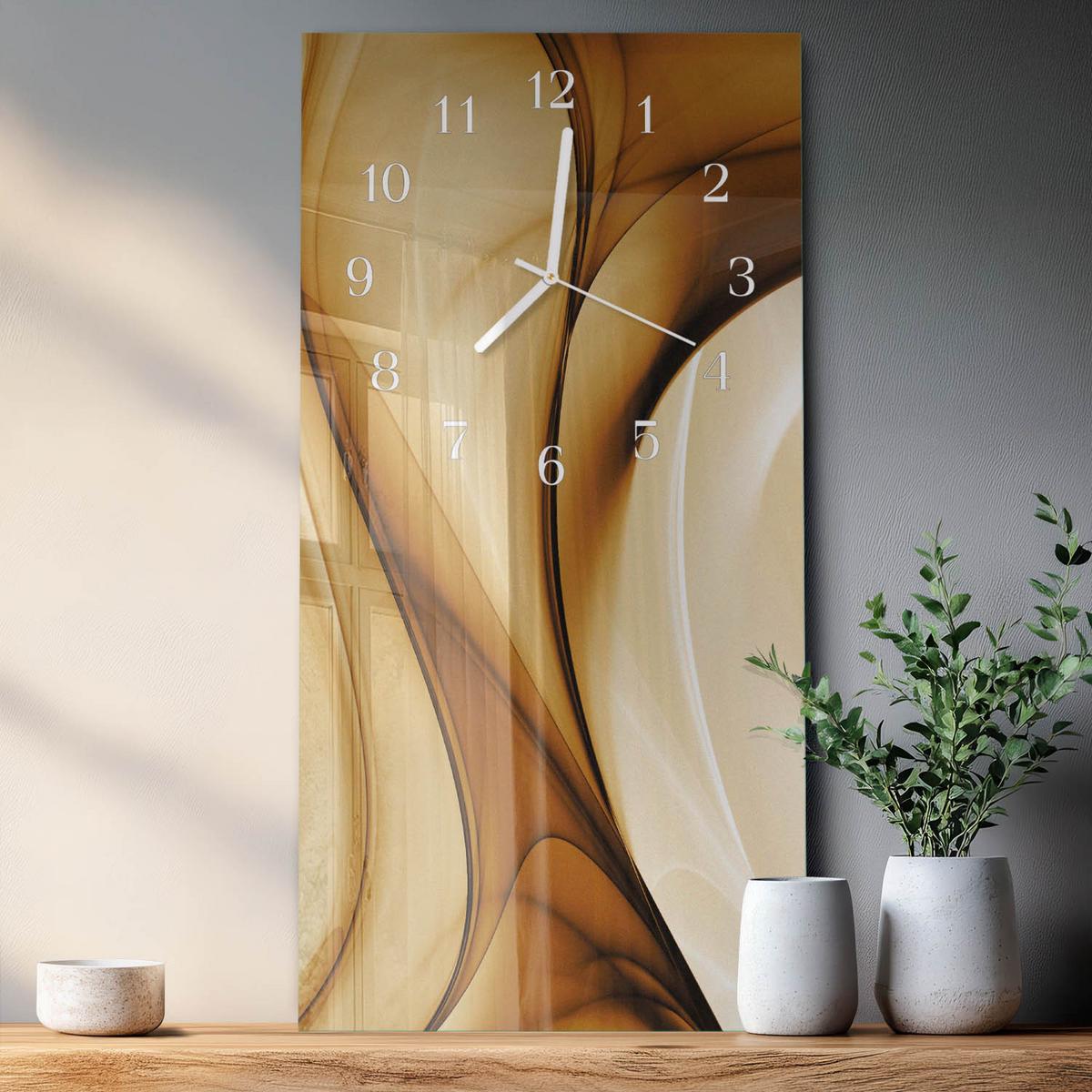 WANDUHR aus Glas 30x60 cm - Muster - Beige, Glas (30/60/0.4cm) - TULUP