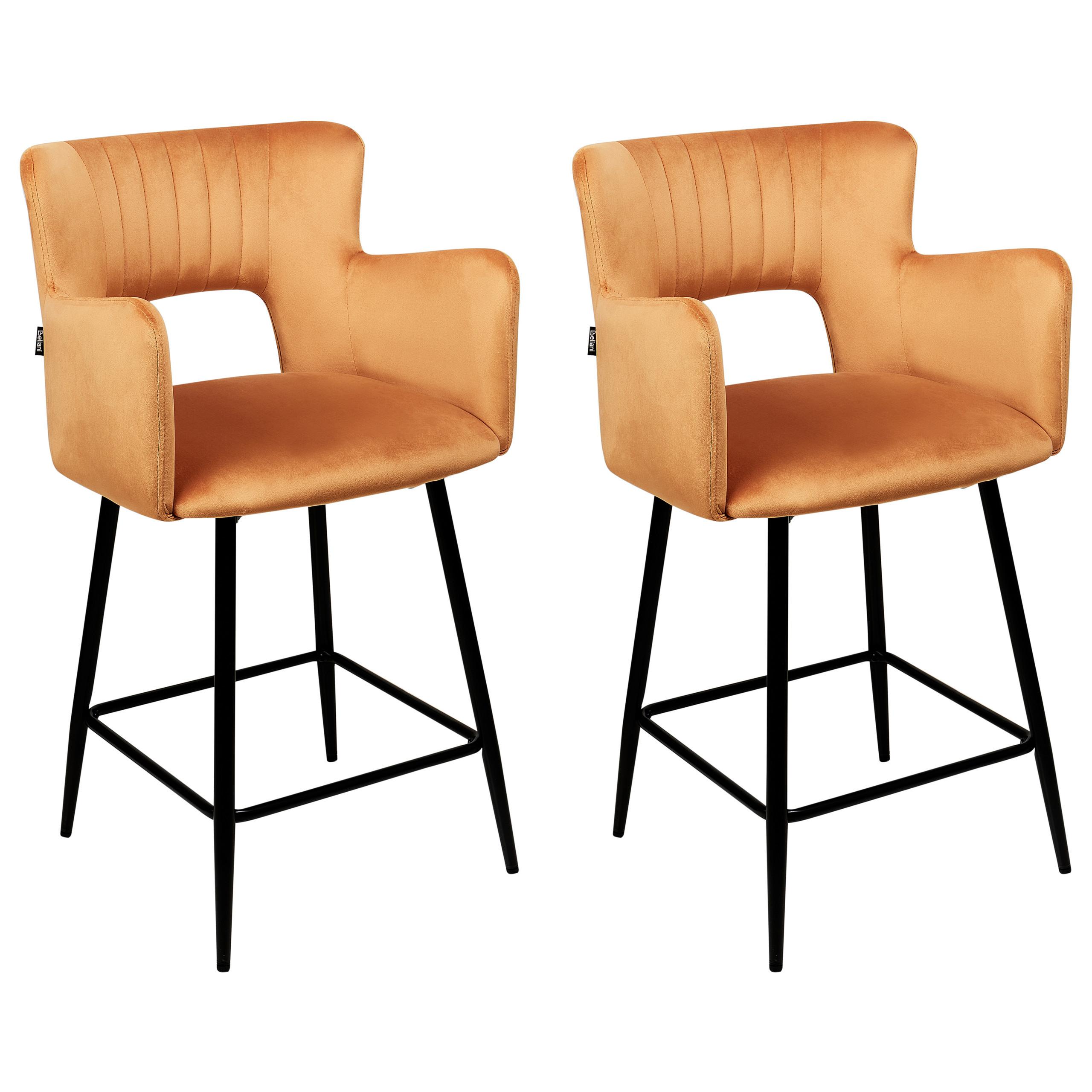 BARSTÜHLEN 2er-Set Orange Sanilac - Schwarz/Orange, Textil (51/91/44cm) - Beliani