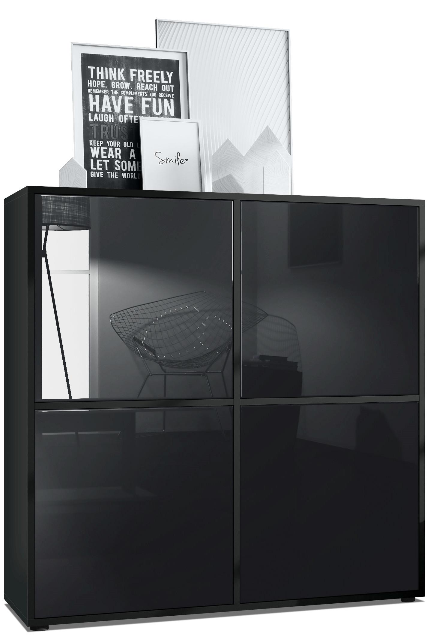 HIGHBOARD Cuba Türen in Schwarz Hochglanz - Schwarz Hochglanz, Holzwerkstoff (104/105.5/35.5cm) - Vladon
