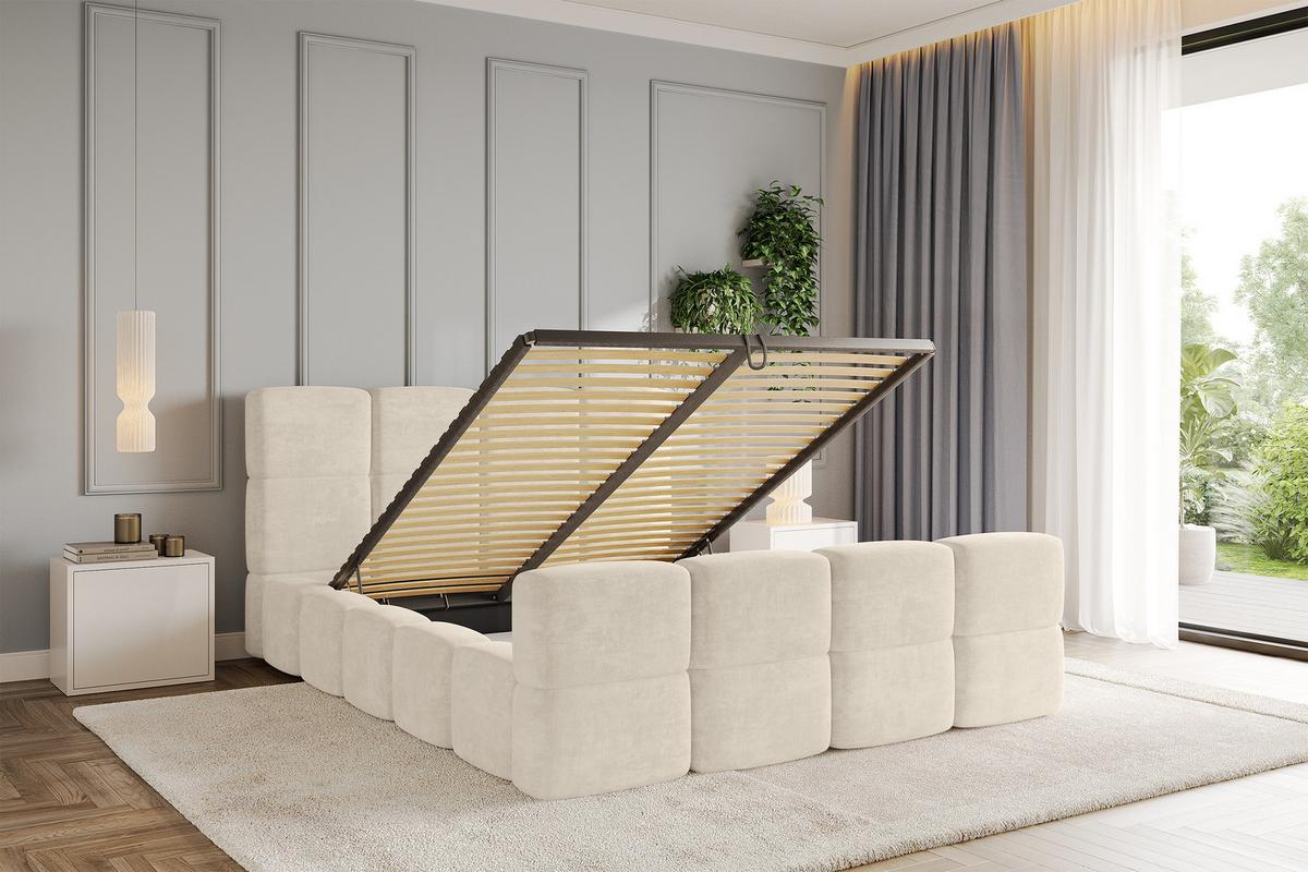 POLSTERBETT mit Bettkasten und Lattenrost, Bett mit Kopfteil, Boxbett ohne Matratze, Doppelbett mit Stauraum - NATA-Z 120x200 Beige - Cappuccino, Holzwerkstoff/Textil (120/200cm) - ALTDECOR
