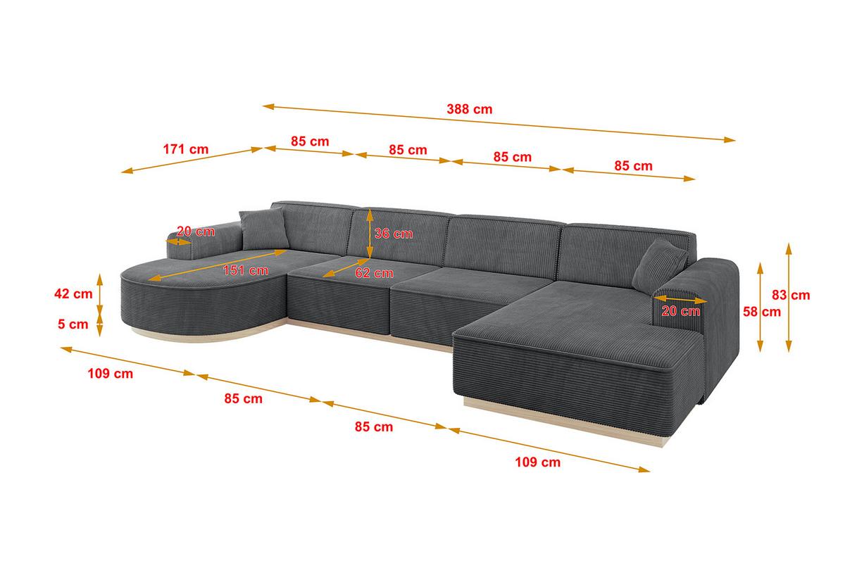 WOHNLANDSCHAFT ARRIO-U2 303x171x83 cm Dunkelgrau - Dunkelgrau, Holzwerkstoff/Textil (388/83/171cm) - ALTDECOR