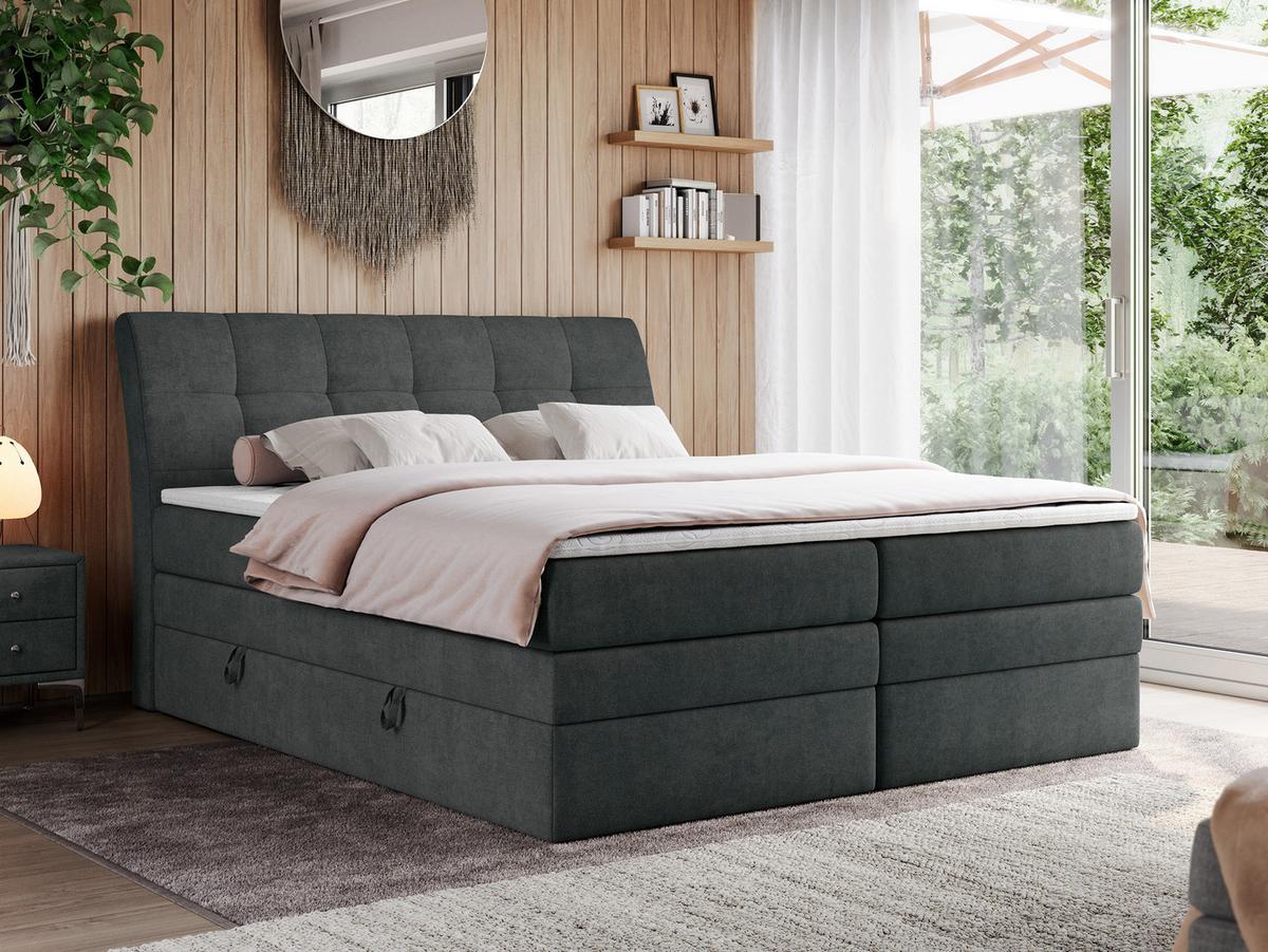 BOXSPRINGBETT GOLD-10 KING 160/200 Dunkelgrau Struktur - H4 - Dunkelgrau, Holz/Textil (160/200cm) - MKS