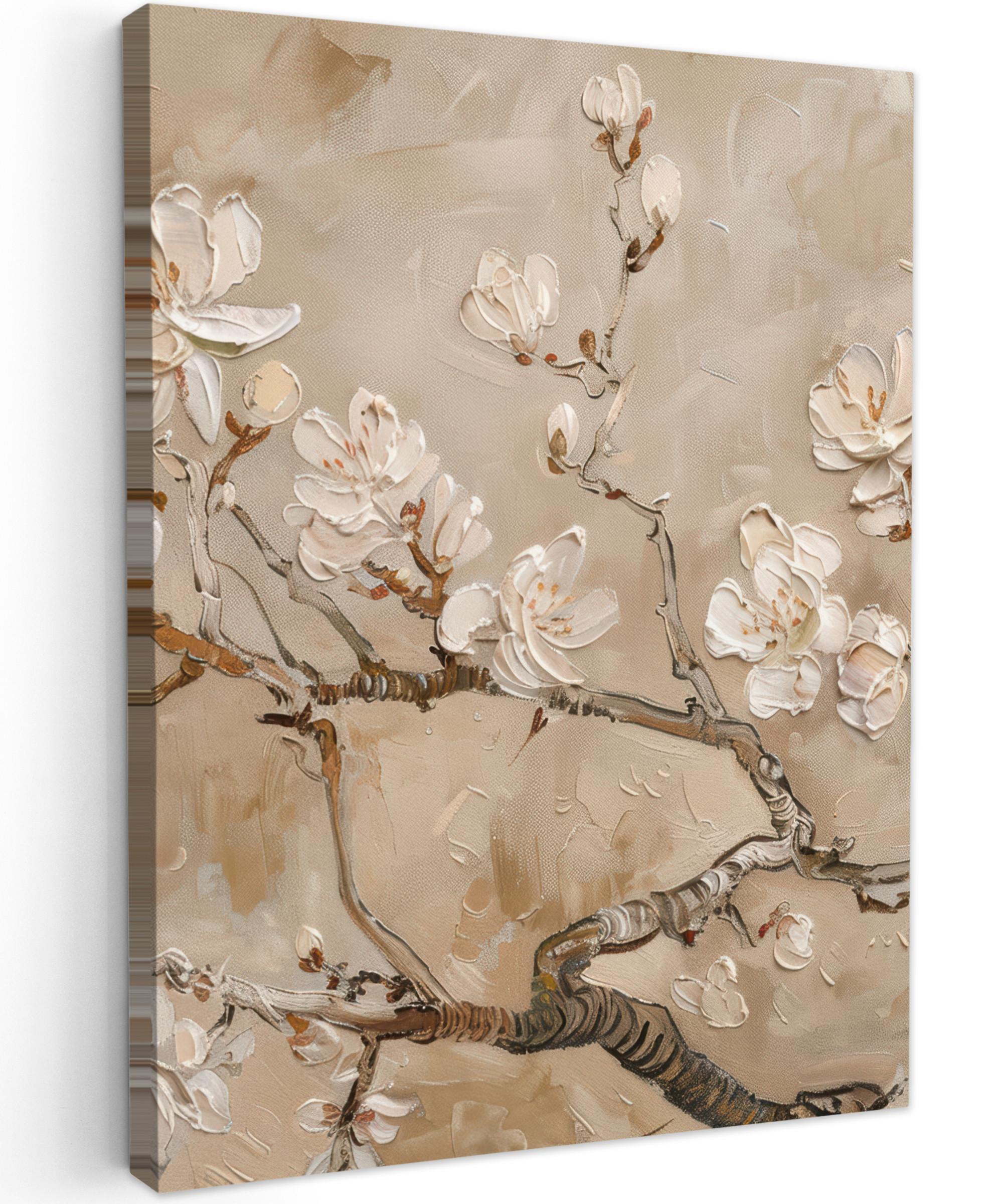 LEINWANDBILD Blumen - Modern - Beige - Weiß - Blüte Room Decor 30x40 cm - Beige, Textil (30/40cm) - MuchoWow