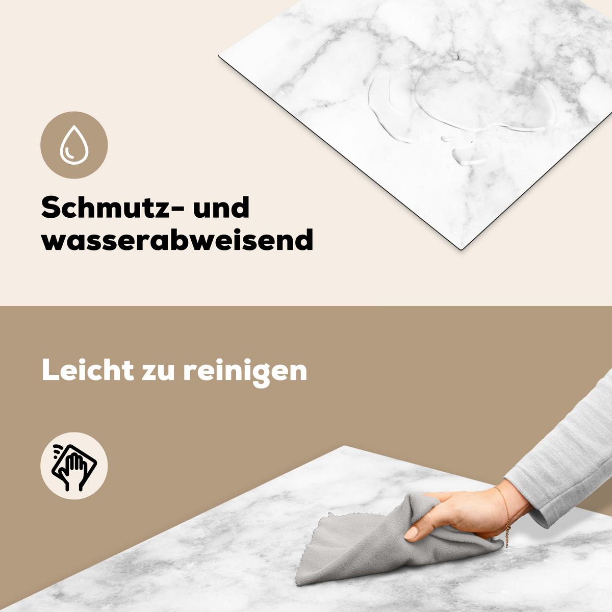 HERDABDECKPLATTE Marmor - Grau - Weiß - Strukturierter Marmor Abdeckung Ceranfeld 58.3x51.3 cm - Weiß, Kunststoff (58.3/51.3/0.2cm) - MuchoWow