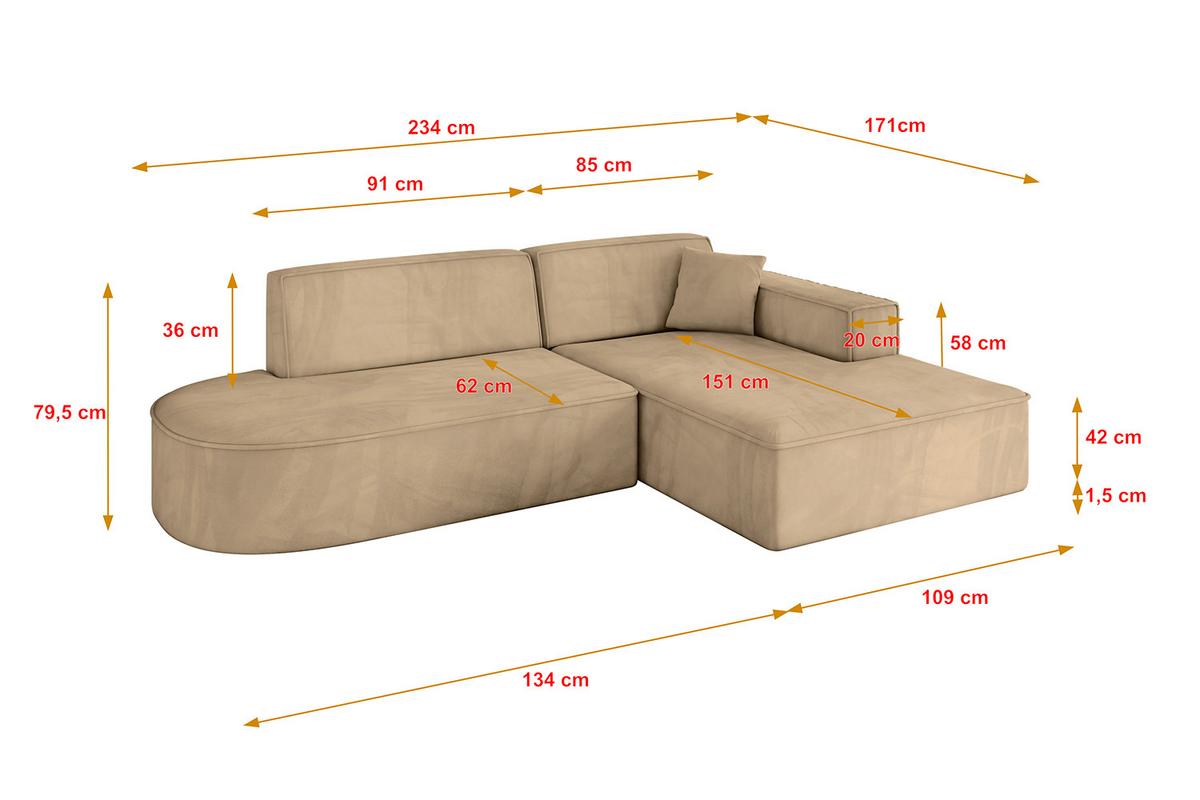 ECKSOFA Ottomane Rechts IREA-L1-v4 - 234x171x79 cm Beige - Beige, Holzwerkstoff/Textil (171/234cm) - ALTDECOR
