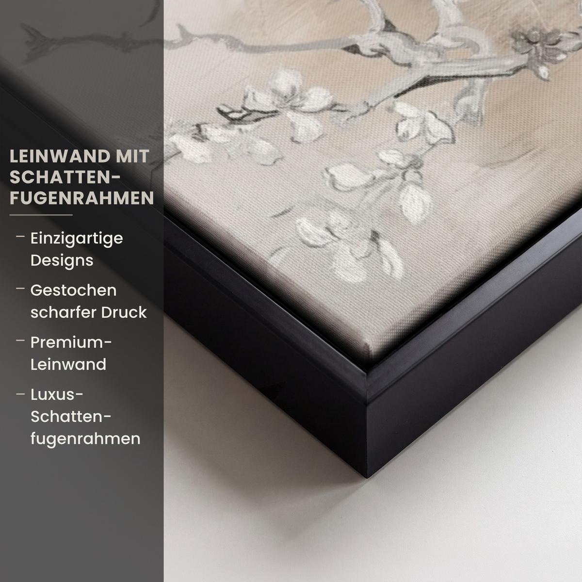 LEINWAND Bilder mit Rahmen - Mandelblüte - Kunst - Van Gogh - Beige - Abstrakt - 100x70 - Braun, Textil (100/70cm) - MuchoWow