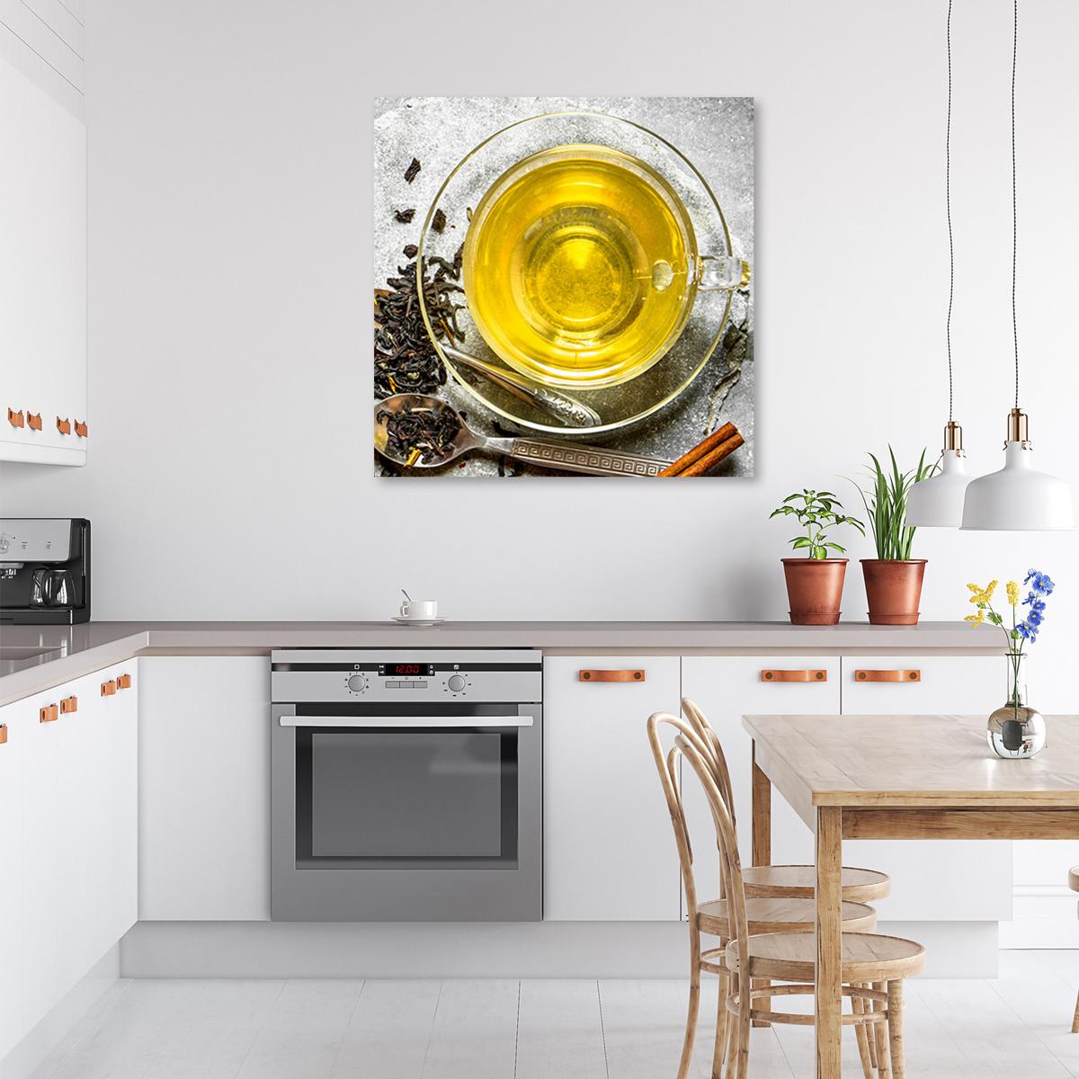 WANDBILD aromatischer tee - Gelb, Textil (30/30cm) - Feeby