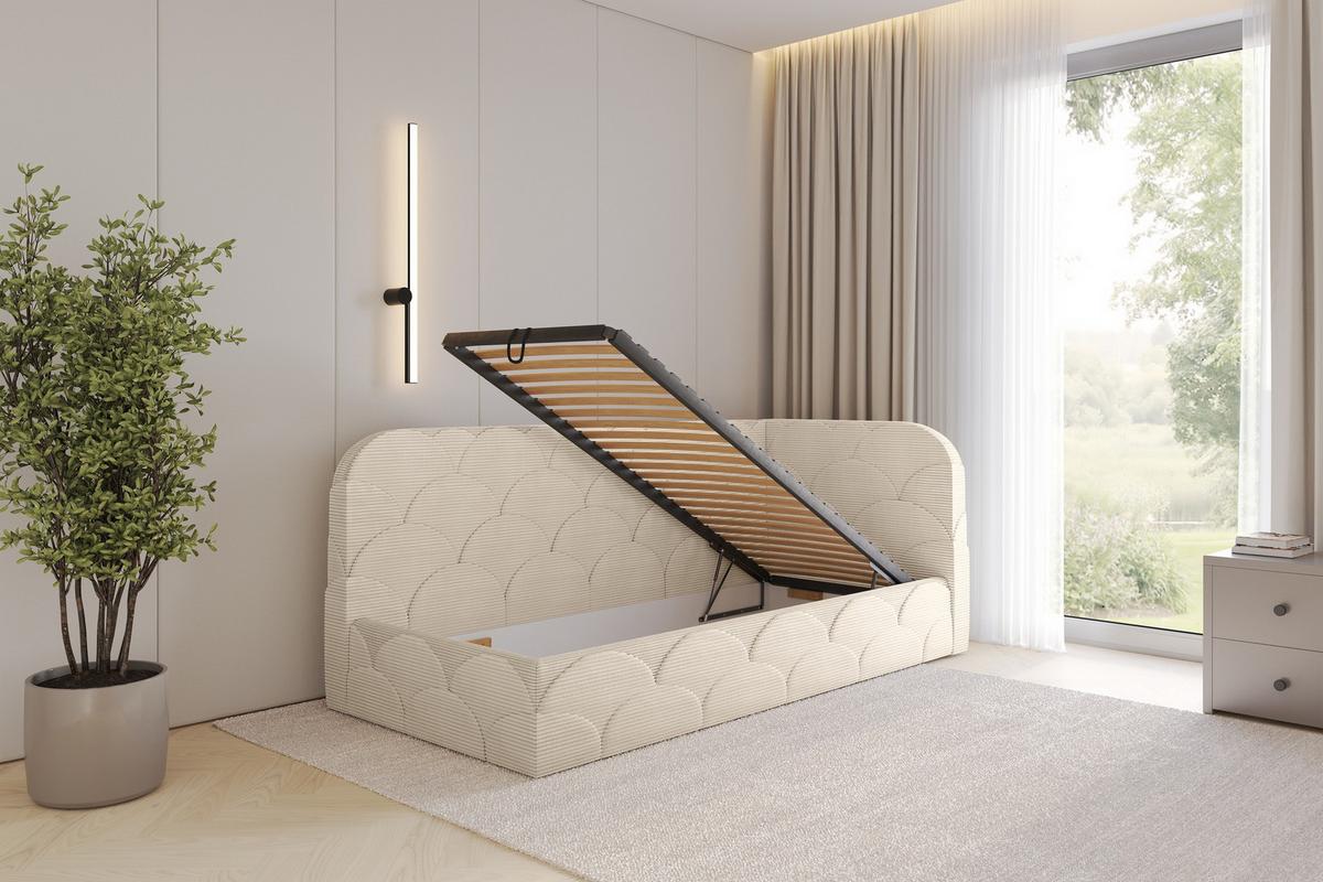 EINZELLBETT Jugendbett mit Bettkasten, Links - ELRY 80x200 Beige - Creme, Holzwerkstoff/Textil (80/200cm) - ALTDECOR