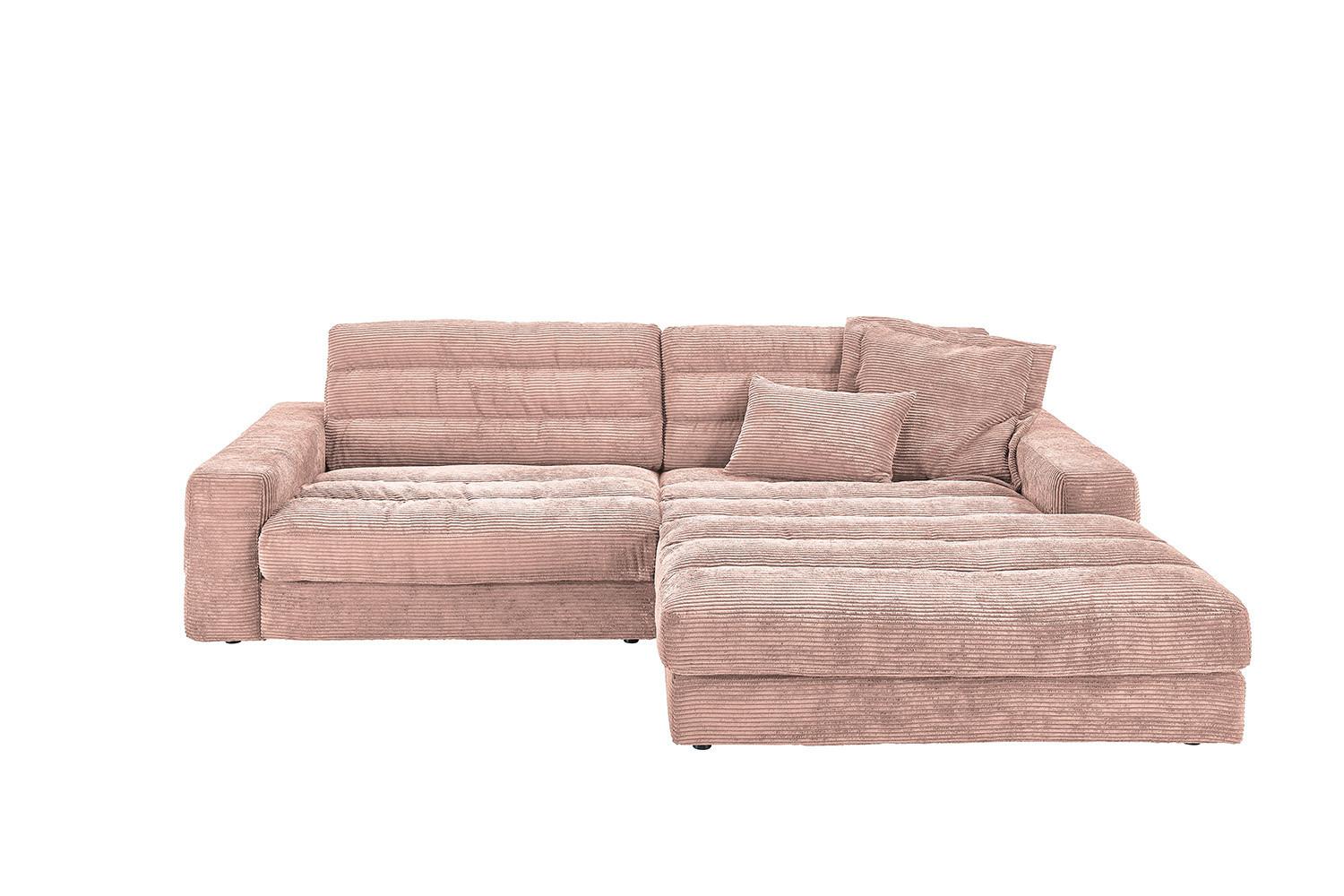 ECKSOFA LANA SOFA Pink Cord - Pink/Schwarz, Textil (296/205cm) - KAWOLA
