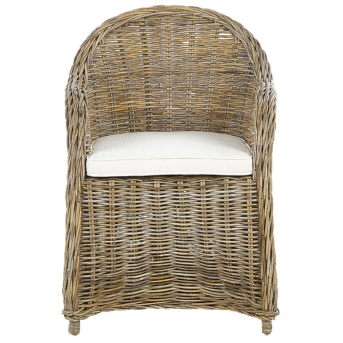 GARTENSESSEL Rattan natürlich Auflagen cremeweiß Susua - Beige/Naturfarben, Naturmaterialien (54/87/67cm) - Beliani