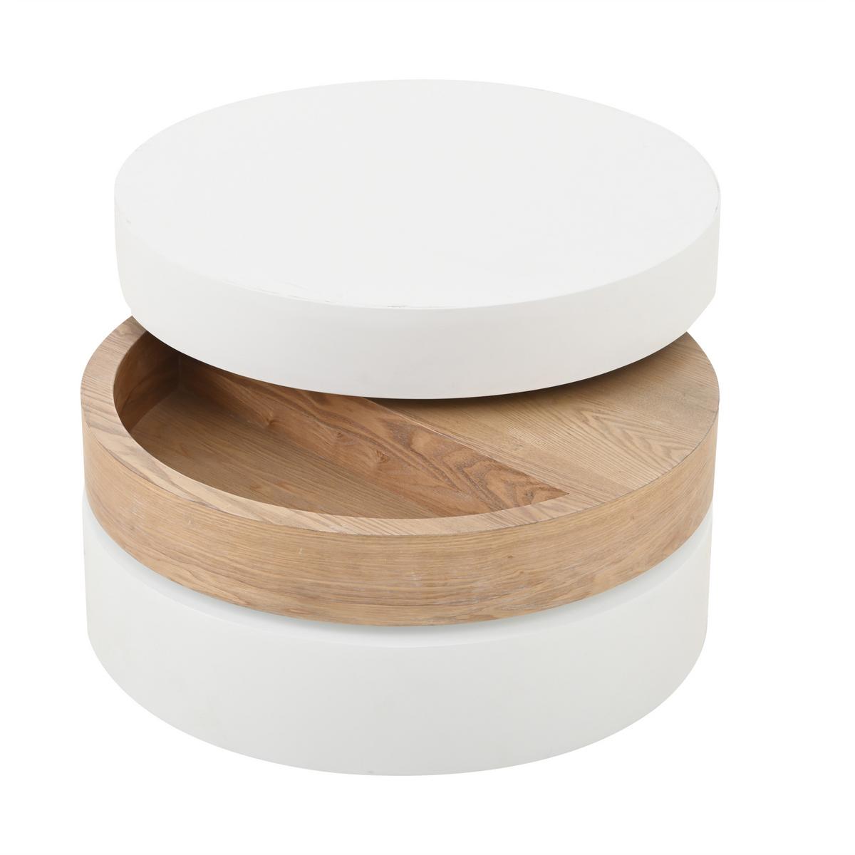 COUCHTISCH Zylindrisch Weiß & Natur 360° Drehbar mit Stauraum - Naturfarben, Holzwerkstoff (60/60/35.1cm) - Urban Meuble