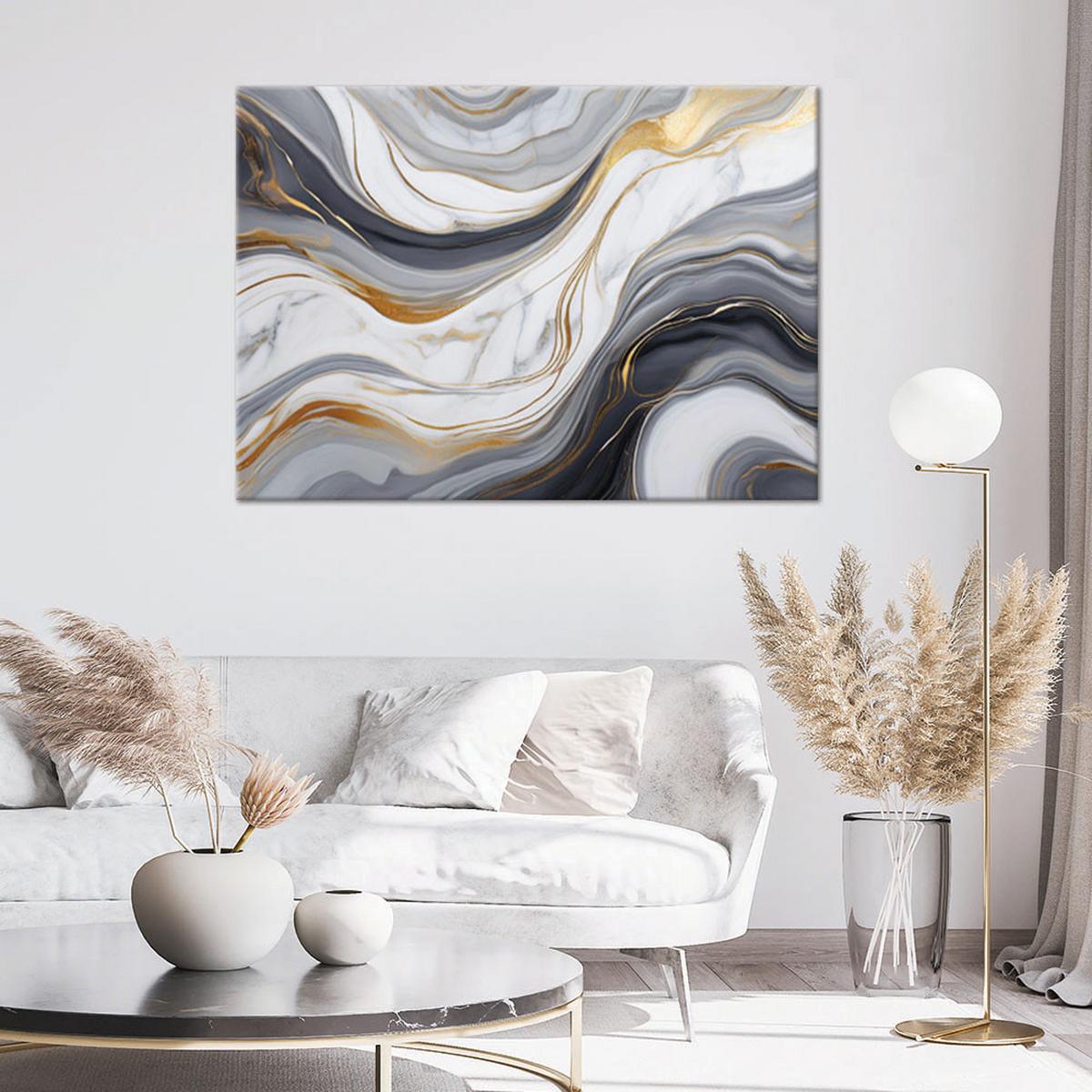 LEINWANDBILD Grauweißer Marmor mit Gold 90x60cm - Weiß, Textil (90/60cm) - Feeby