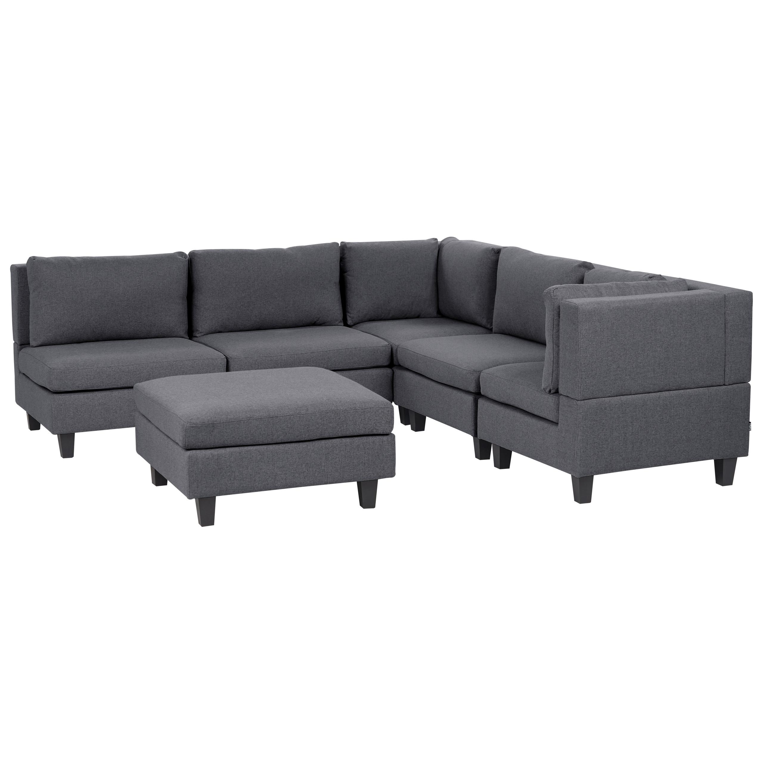 ECKFSOFA Modul 5-Sitzer linksseitig Dunkelgrau Stoff mit Ottomane Unstad - Dunkelgrau/Grau, Textil (228/228cm) - Beliani