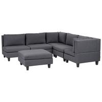 ECKFSOFA Modul 5-Sitzer linksseitig Dunkelgrau Stoff mit Ottomane Unstad - Dunkelgrau/Grau, Textil (228/228cm) - Beliani