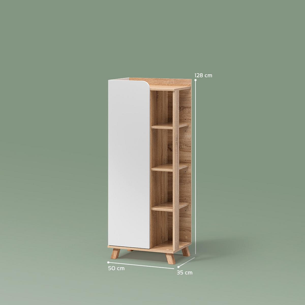 MIDISCHRANK Marano Sonoma/Weiß 50 x 128 cm mit Tür und offenen Fächern - Weiß/Sonoma Eiche, Holzwerkstoff (50/128/35cm) - Livinity®