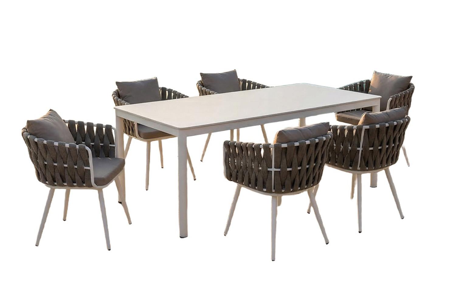 GARTEN-ESSGRUPPE LUSHA 7ER SET Grau Keramik, Kunststoff - Dunkelgrau, Keramik - KAWOLA