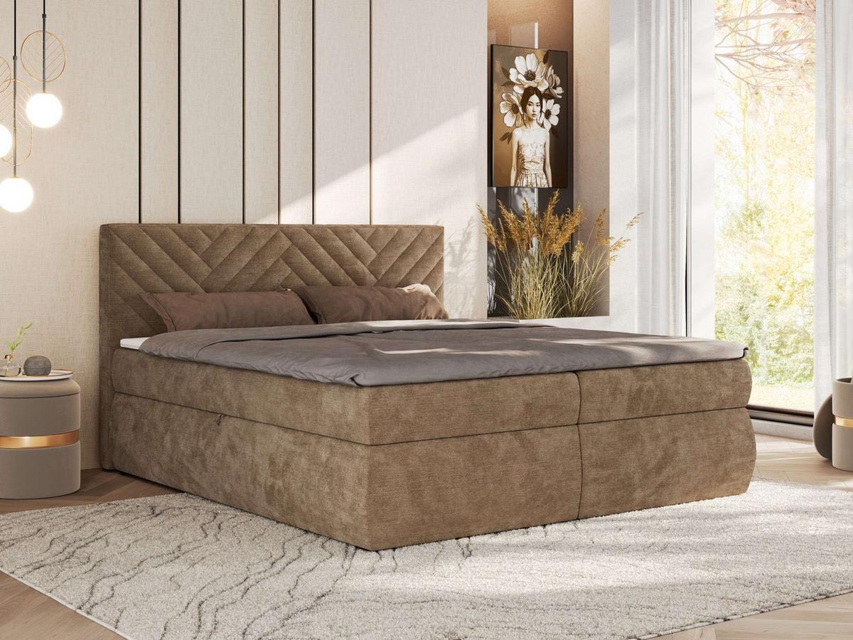 BOXBETT AVERTA 160/200 - Braun Schenille glatt - H3 - Braun, Textil (160/200cm) - MKS