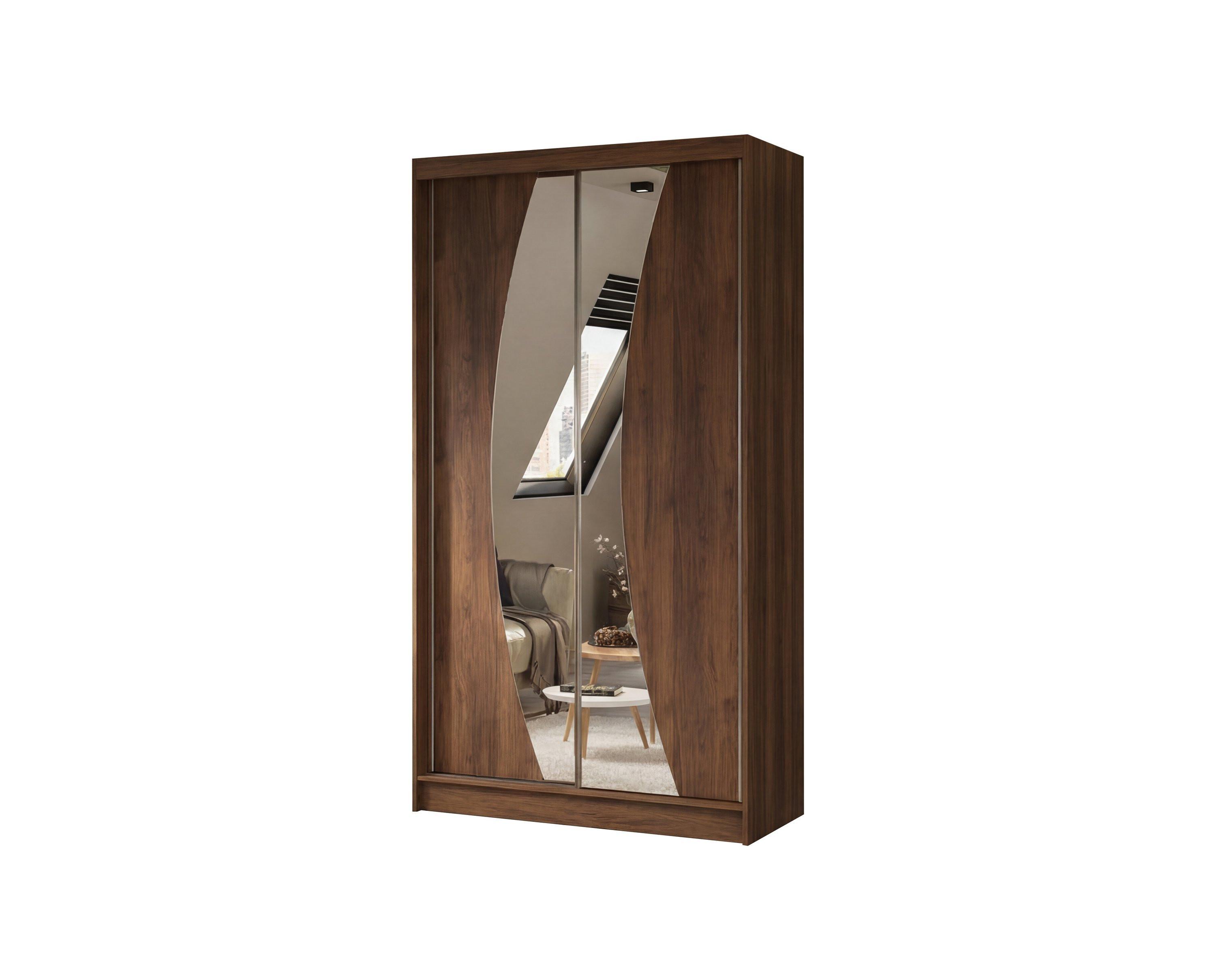 SCHWEBETÜRENSCHRANK VOCE 120/216/61 cm Modern Kleiderschrank 2-türig mit Spiegel Nussbaumfarben - Nussbaumfarben, Holzwerkstoff (120/216/61cm) - MASSENO