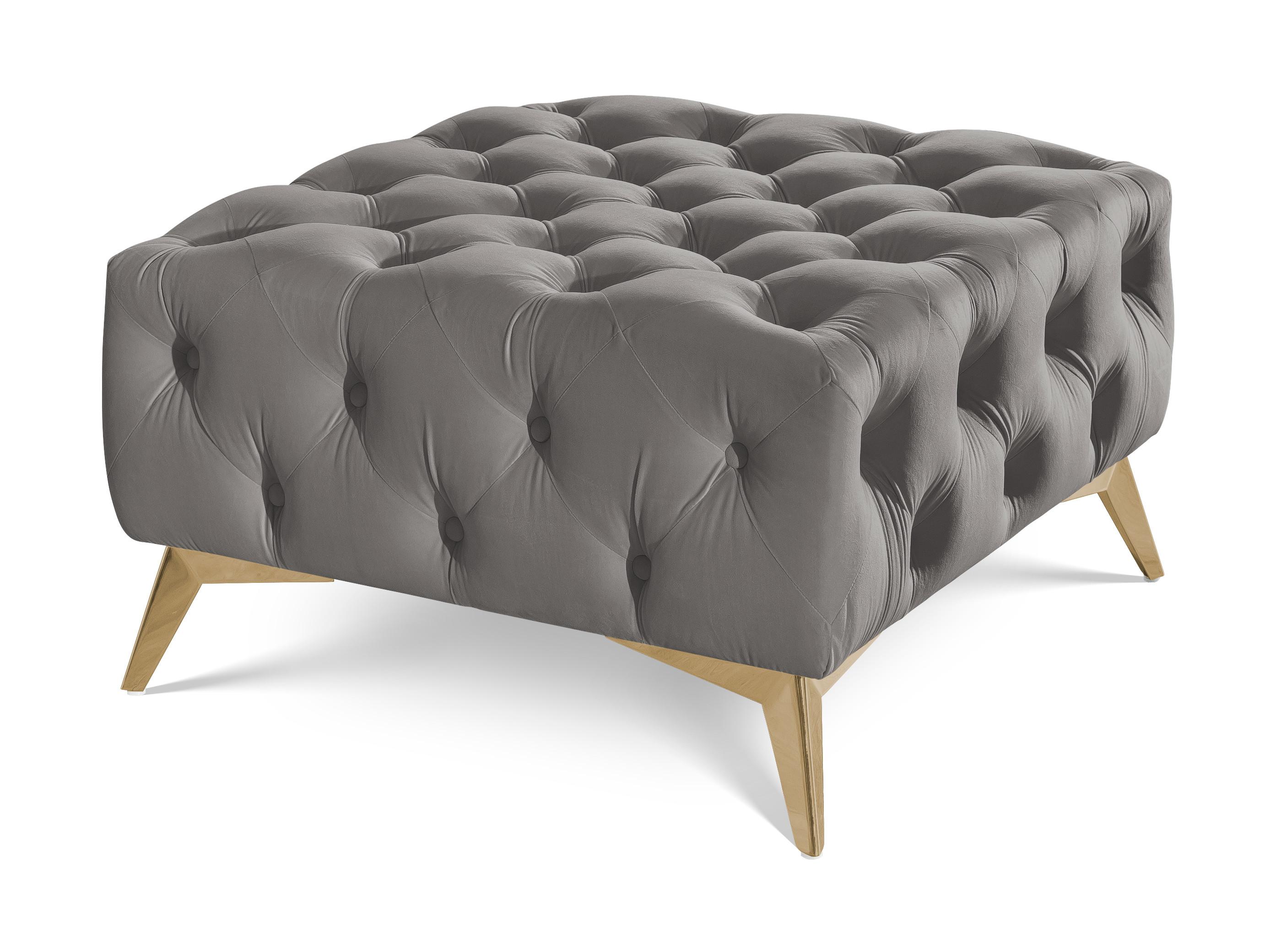 HOCKER Chesterfield Whitby Grau Samt mit goldenen Füßen - Goldfarben/Grau, Holz/Textil (80/45/80cm) - S-Style Möbel