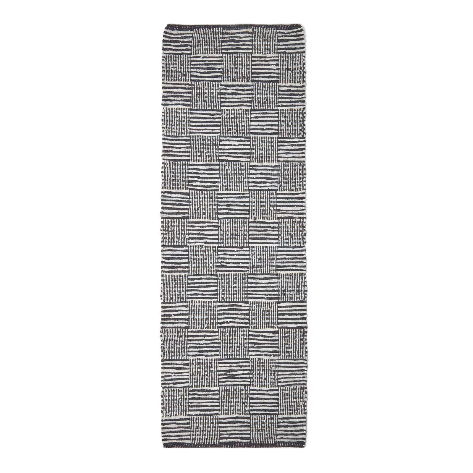 LEDERTEPPICH-LÄUFER geometrisch mit Webmuster 66/200 cm - Schwarz, Leder (66/200cm) - Homescapes