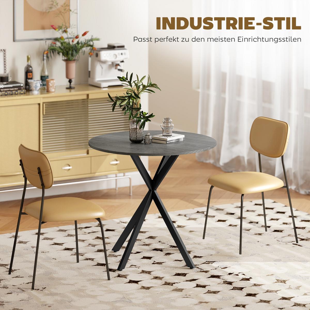 KÜCHENTISCH rund Grau 80/80/75 cm - Schwarz/Grau, Metall (80/80/75cm) - HOMCOM
