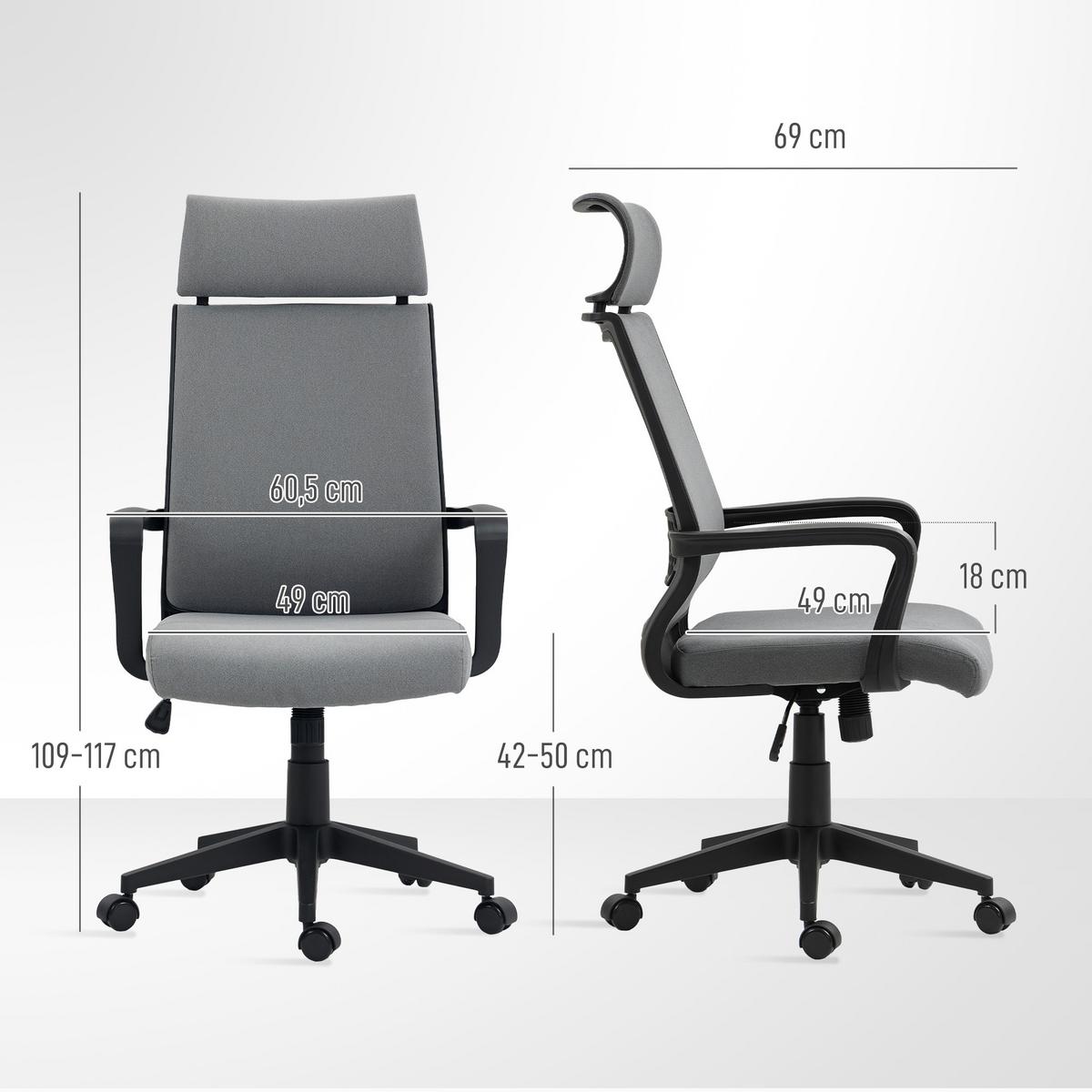 BÜROSTUHL Polyester Schaumstoff Dunkelgrau - Dunkelgrau, Kunststoff (60.5/117/69cm) - HOMCOM