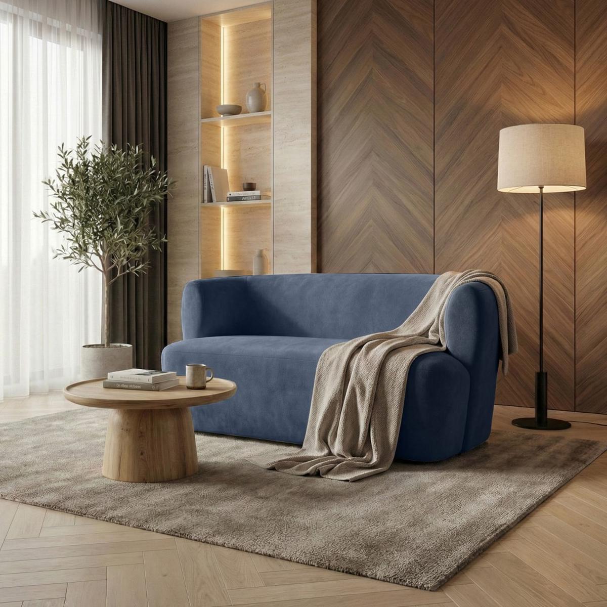 2-SITZER SOFA Nori dunkelblau velour - Schwarz/Dunkelblau, Kunststoff/Textil (150/68/72cm) - Beautysofa