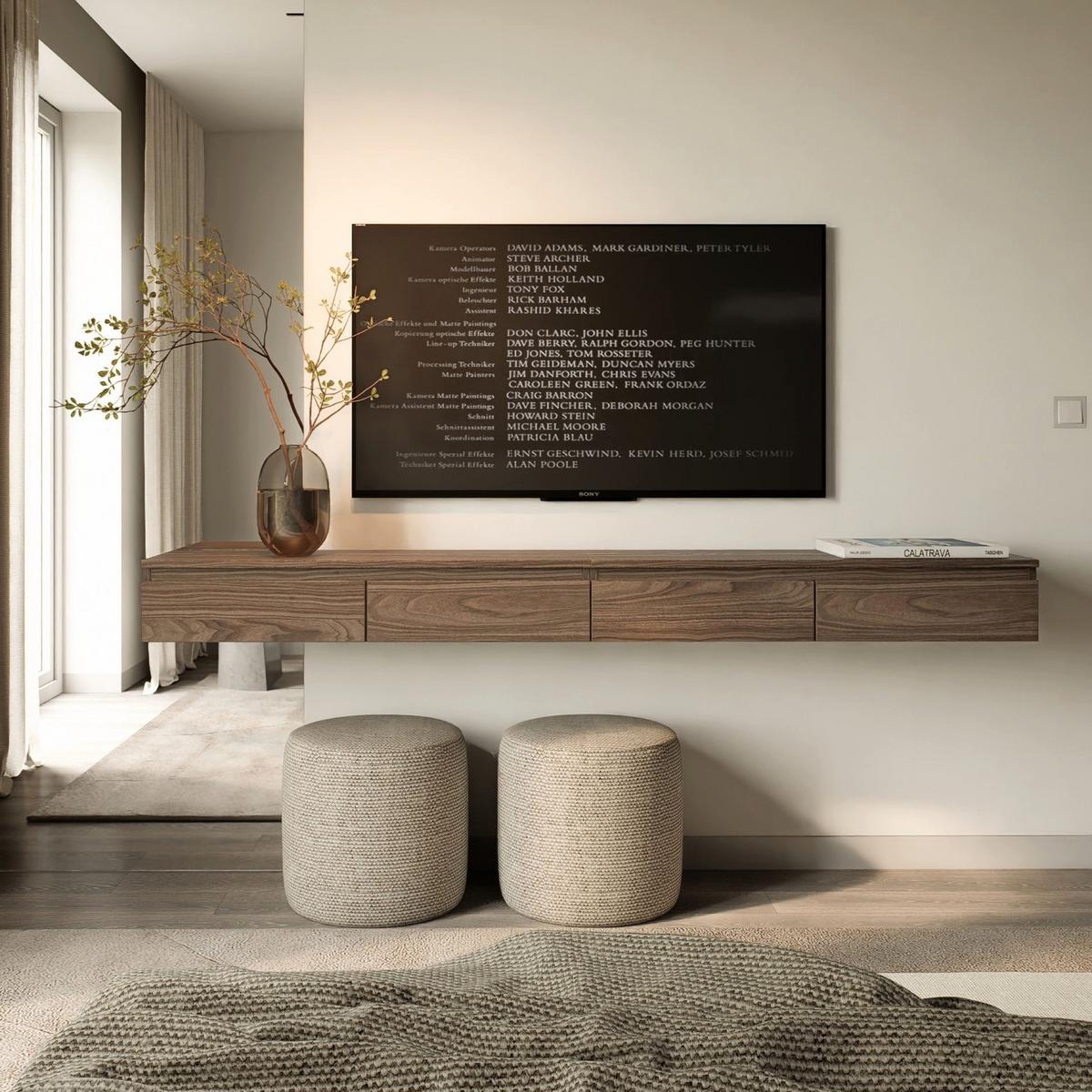 TV-LOWBOARD Bemmi Slim 4-türig, Holzoptik Walnuss Wisconsin, 200 cm - Dunkelbraun, Holzwerkstoff (200/18.2/31.6cm) - Selsey