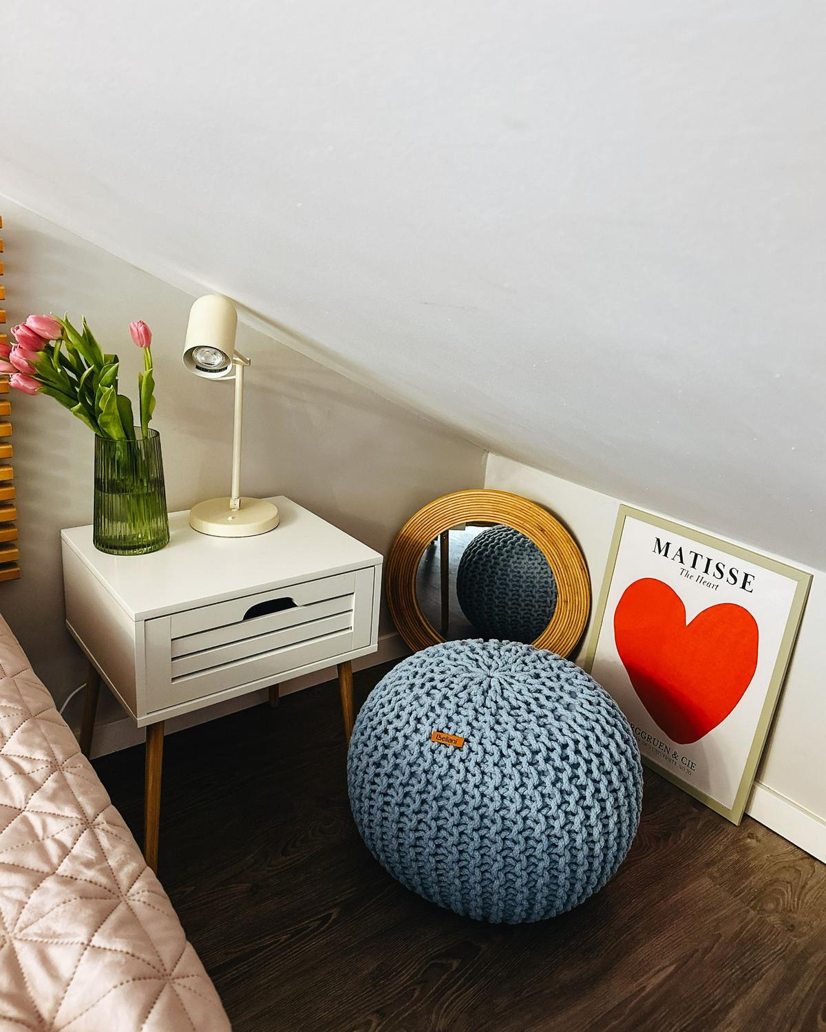 POUF Conrad 50/50/35 cm - Hellblau, Naturmaterialen/Textil (50/35/50cm) - Beliani