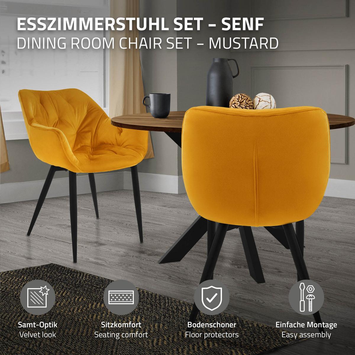 ESSZIMMERSTÜHLE 4er Set Senfgelb Samt - Gelb/Schwarz, Metall (67/83/59cm) - ML-DESIGN