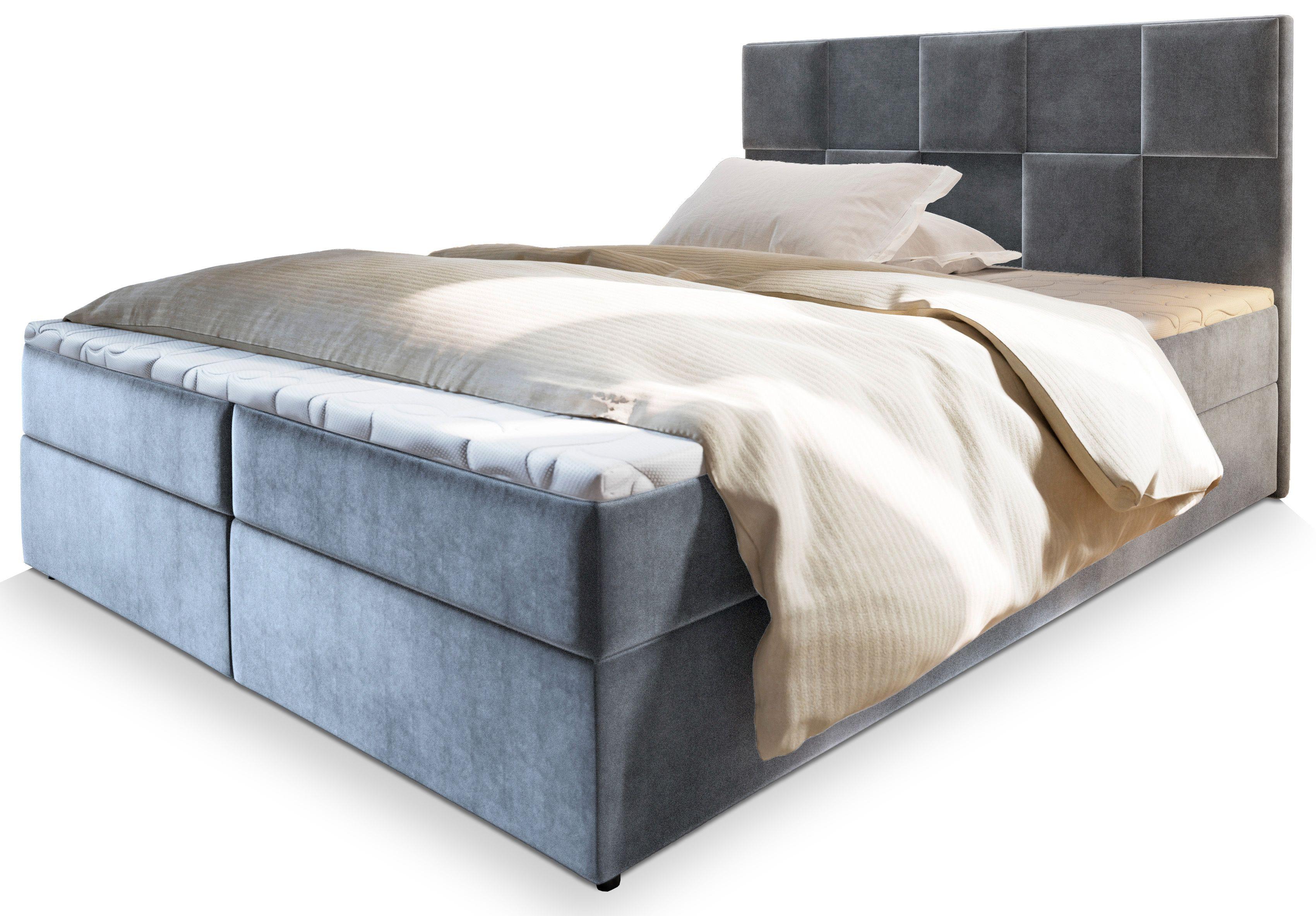 BOXBETT PRATA 140x200 cm mit Matratze und Topper - Hellgrau - Hellgrau, Holz (140/200cm) - MASSENO