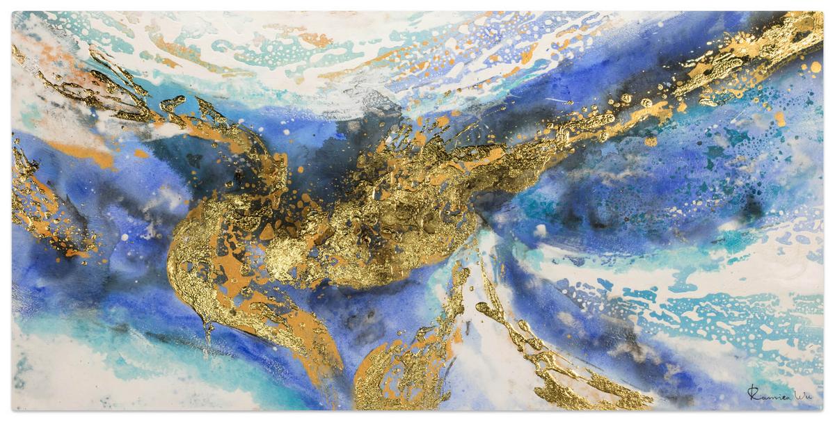 ACRYLBILD HANDGEMALT 120/60 cm - Blau/Goldfarben, Holz/Textil (120/60cm) - KUNSTLOFT