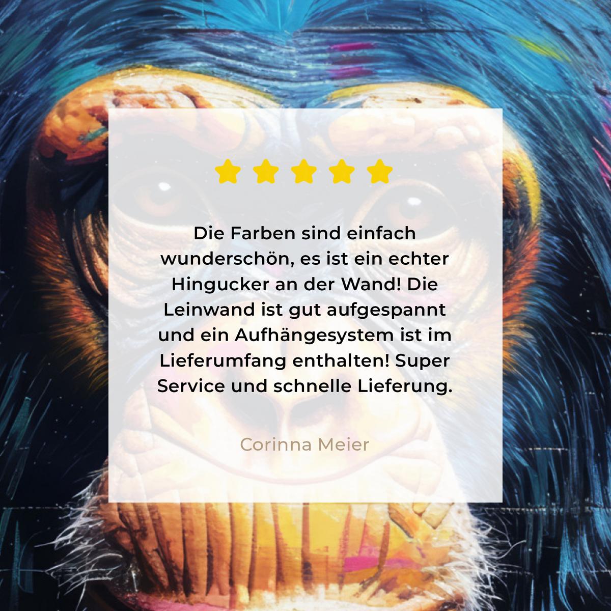 LEINWANDBILD Graffiti - Schimpanse - Straßenkunst - Kopfhörer - Affe Wandbild Wohnzimmer 50x50 cm - Blau, Textil (50/50cm) - MuchoWow