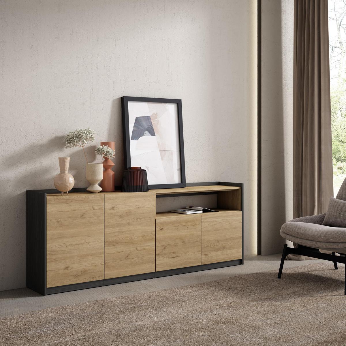 SIDEBOARD, Highboard, Eiche Schwarz, 207/37/80cm - Eichefarben, Holzwerkstoff (207/80/37cm) - Skraut Home