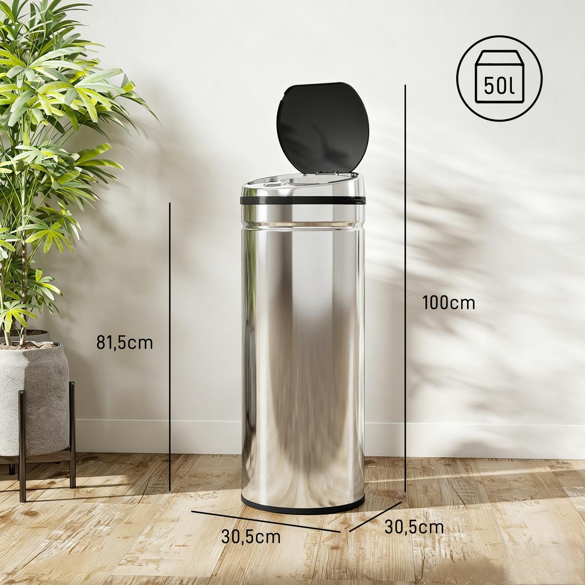 SENSOR-MÜLLEIMER Edelstahl ABS Schwarz - Schwarz, Metall (30.5/81.5/30.5cm) - HOMCOM