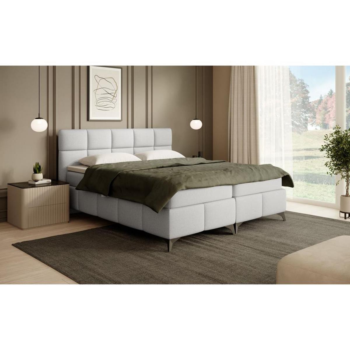 BOXBETT Solido mit Bettkasten 160x200 cm hellgrau - Hellgrau/Schwarz, Textil/Metall (160/200cm) - Beautysofa