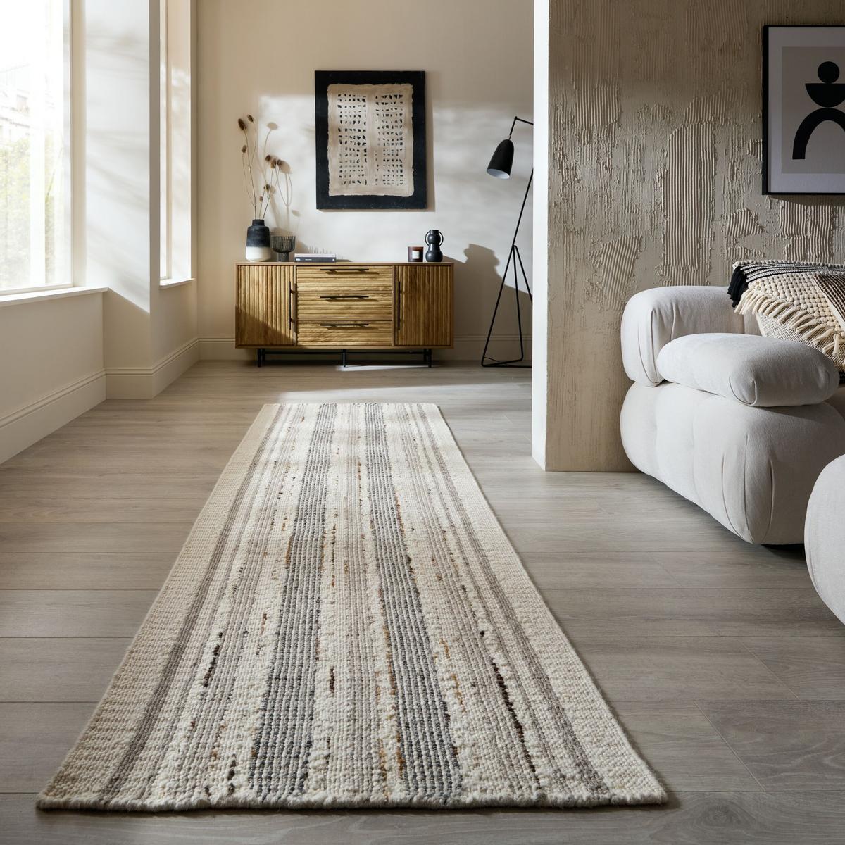 WOLLTEPPICH handgewebt HYTHE, gestreift, Natur, 80 x 300 cm - Beige, Textil (300/80cm) - KADIMA DESIGN