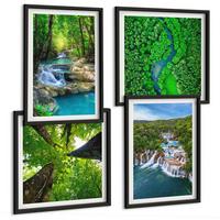 BILDER SET 4er Set - 50x50 cm & 40x60 cm Schwarzer Rahmen - Wasserfälle grüner Wald Wasser - Schwarz, Kunststoff (50/50cm) - TULUP