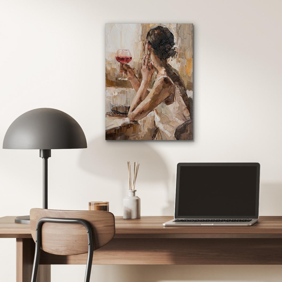 METALLBILD Ölgemälde - Frau - Wein 30x40 cm - Hellbraun, Metall (30/40cm) - MuchoWow