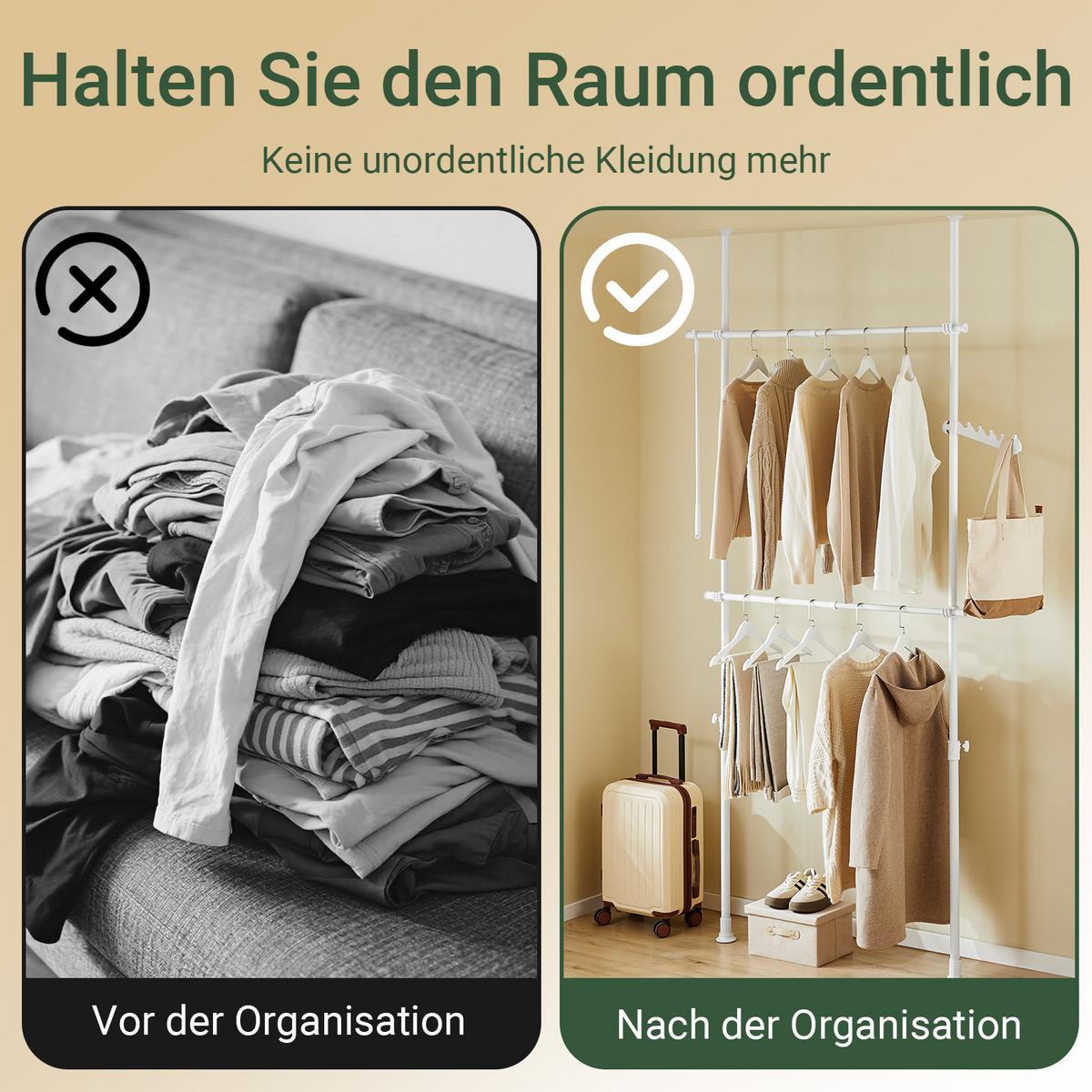 TELESKOP GARDEROBEN SYSTEM Weiß - Weiß, Kunststoff (113/285/1cm) - SoBuy