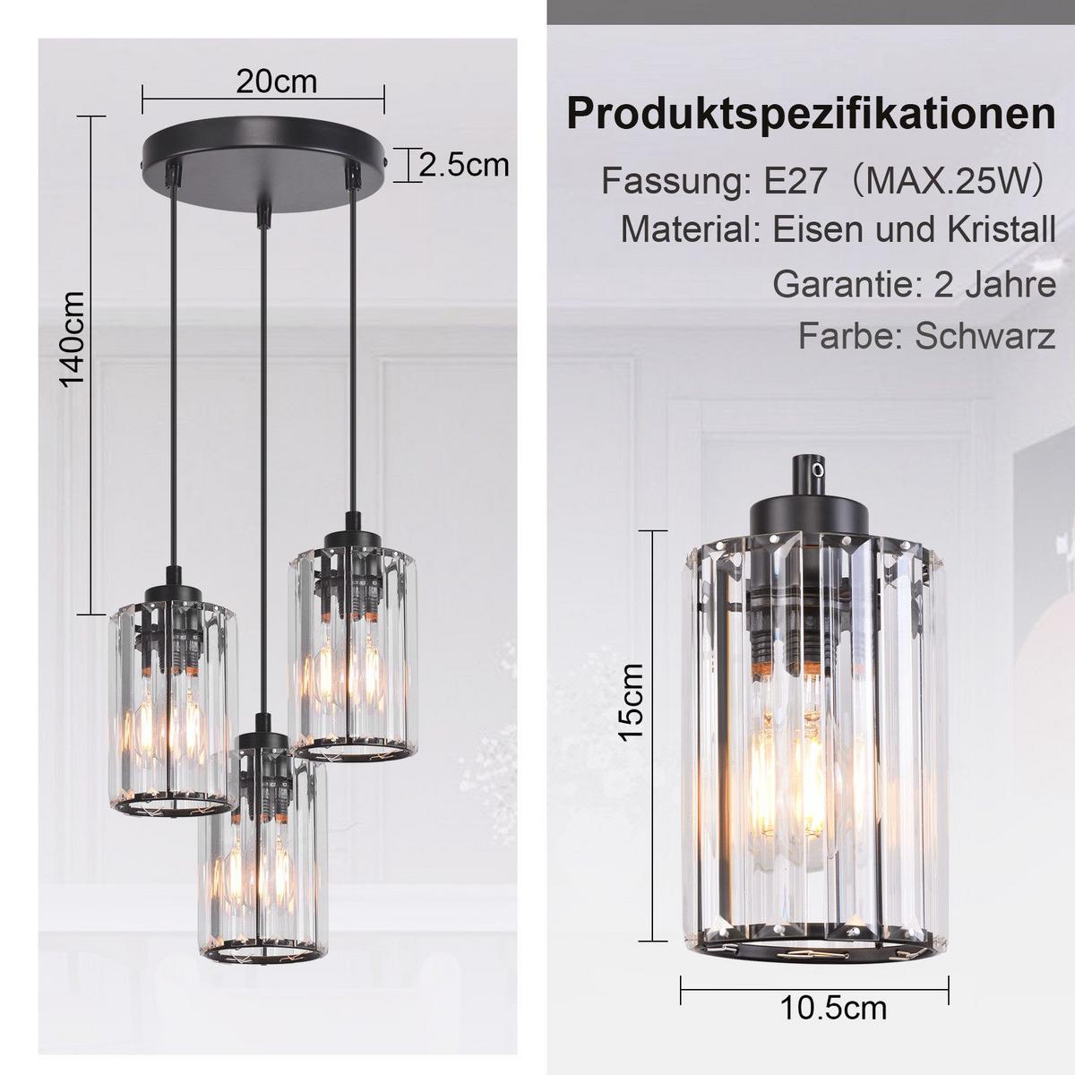 PENDELLEUCHTE Marquardt 20/20/140 cm - Schwarz, Metall (20/20/140cm) - Nettlife