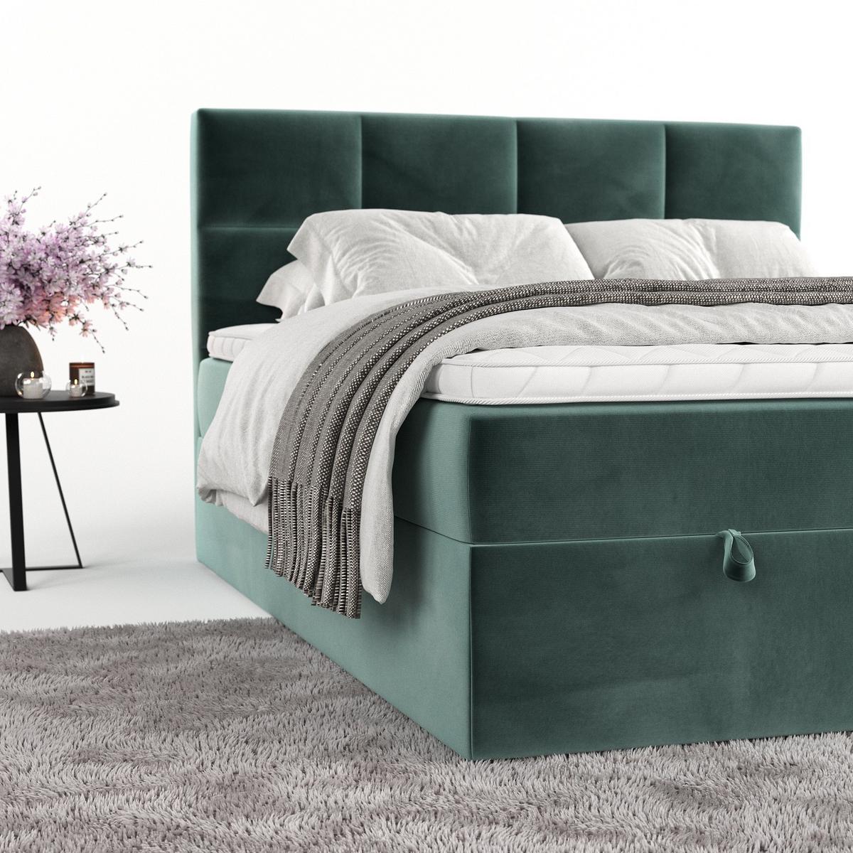 BOXBETT Velto 140/200 cm Türkis im Kronos Stoff - Türkis/Schwarz, Holz/Holzwerkstoff (140/200cm) - AltaBeds