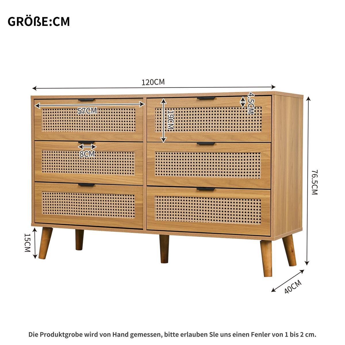 SIDEBOARD mit 6 Schubladen Sideboard aus Holz mit Metallgriffen, Retro-Design, für Schlafzimmer & Büro Walnuss - Braun, Holzwerkstoff (120/77/40cm) - Urban Meuble