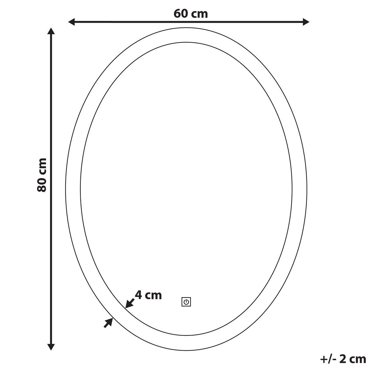BADSPIEGEL mit LED-Beleuchtung oval 60/80 cm Viriat - Silberfarben, Glas (60/80/3cm) - Beliani