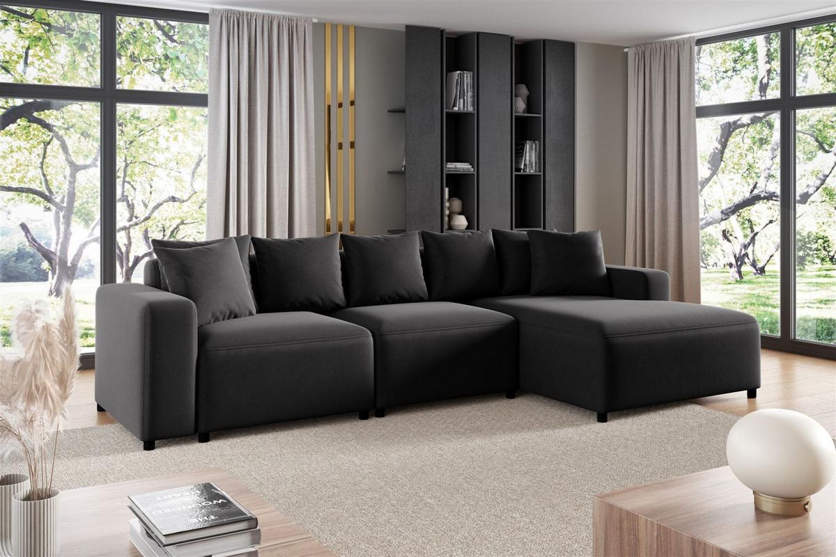 ECKSOFA Megan In Salvador - Schwarz, Holzwerkstoff/Textil (331/165cm) - Fun Möbel