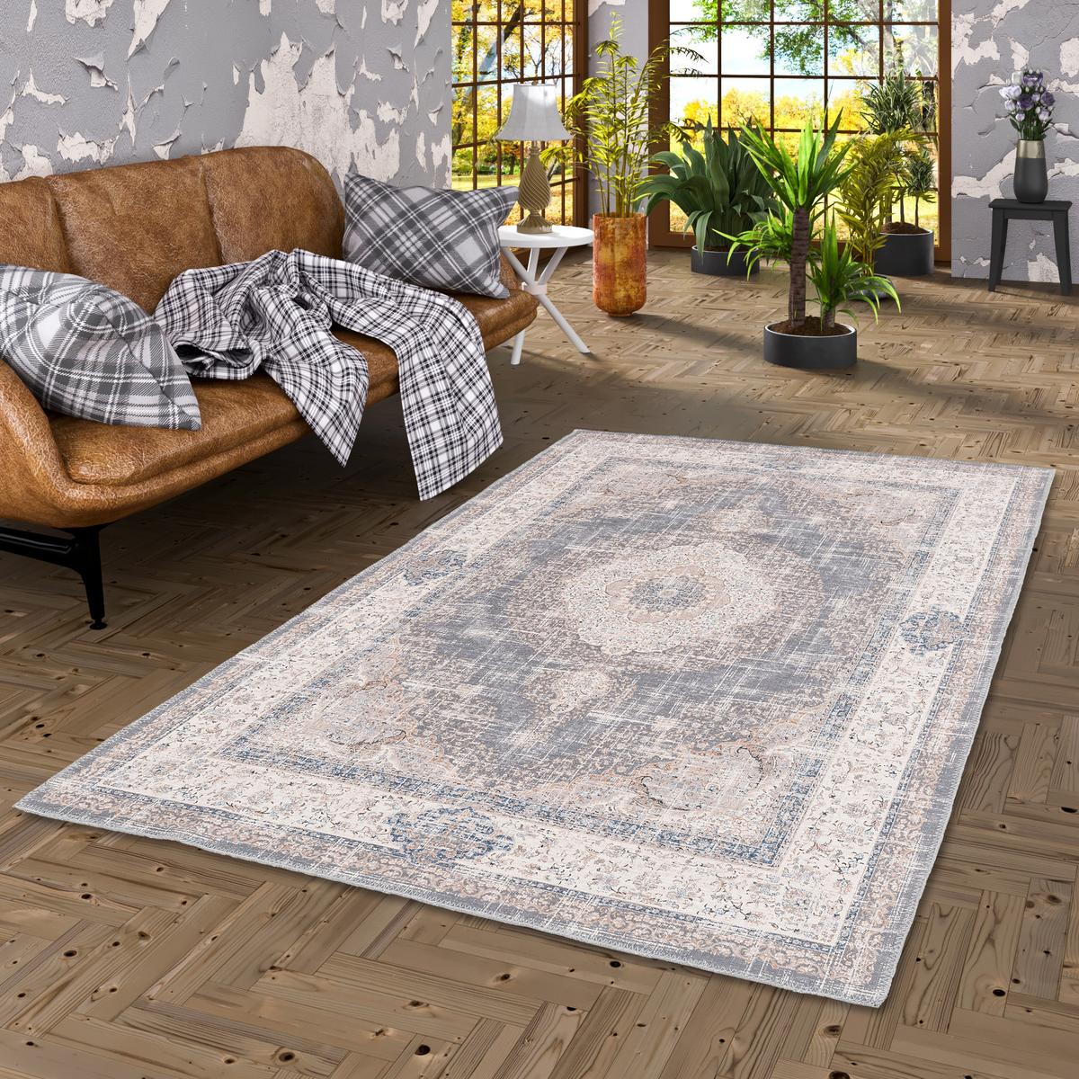 VINTAGE DESIGNERTEPPICH FINESSE ORIENT MEDAILLON - Beige/Grau, Textil (80/250cm) - Pergamon