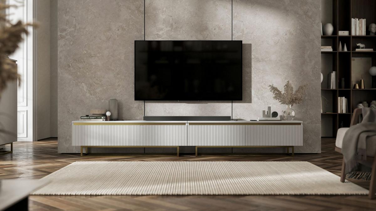 TV-LOWBOARD 2-er Set Selene Glamour Weiß Matt mit Metallrahmen 140 cm - Goldfarben/Weiß, Holzwerkstoff/Metall (280/44/35cm) - Meble Lindner