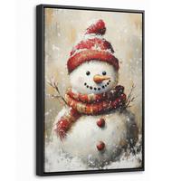 LEINWAND Bilder mit Rahmen - Schneemann - Winter - Schnee - Beige - 40x60 - Weiß, Textil (40/60cm) - MuchoWow